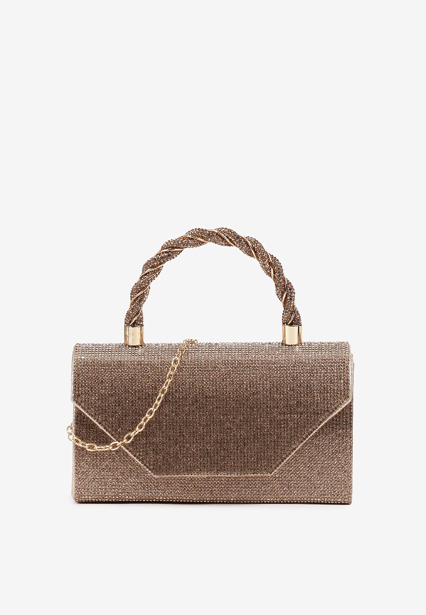 Srebrno-Złota Cyrkoniowa Torebka Kopertówka Zapinana na Magnes z Rączką i Łańcuszkiem Alatia