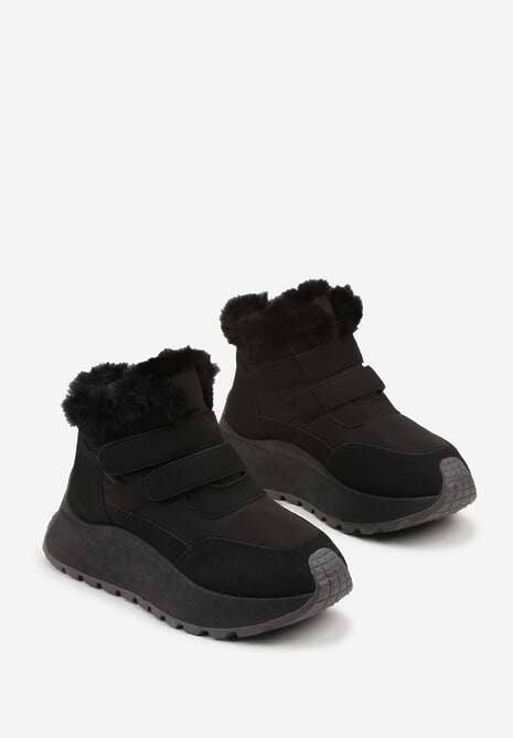 Czarne Sneakersy Śniegowce Vices z Futerkiem na Platformie Zapinane na Rzep Nelosena