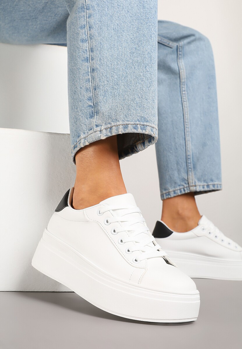 Białe Basicowe Sneakersy na Platformie Milio