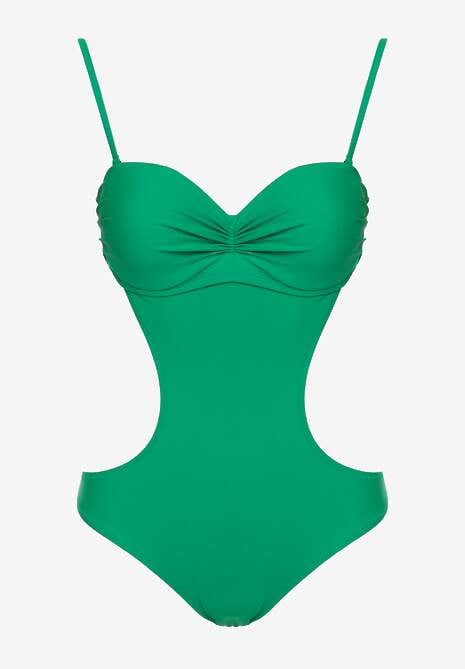Zielony Strój Kąpielowy Jednoczęściowy z Wycięciami w Talii i na Plecach Tovantia