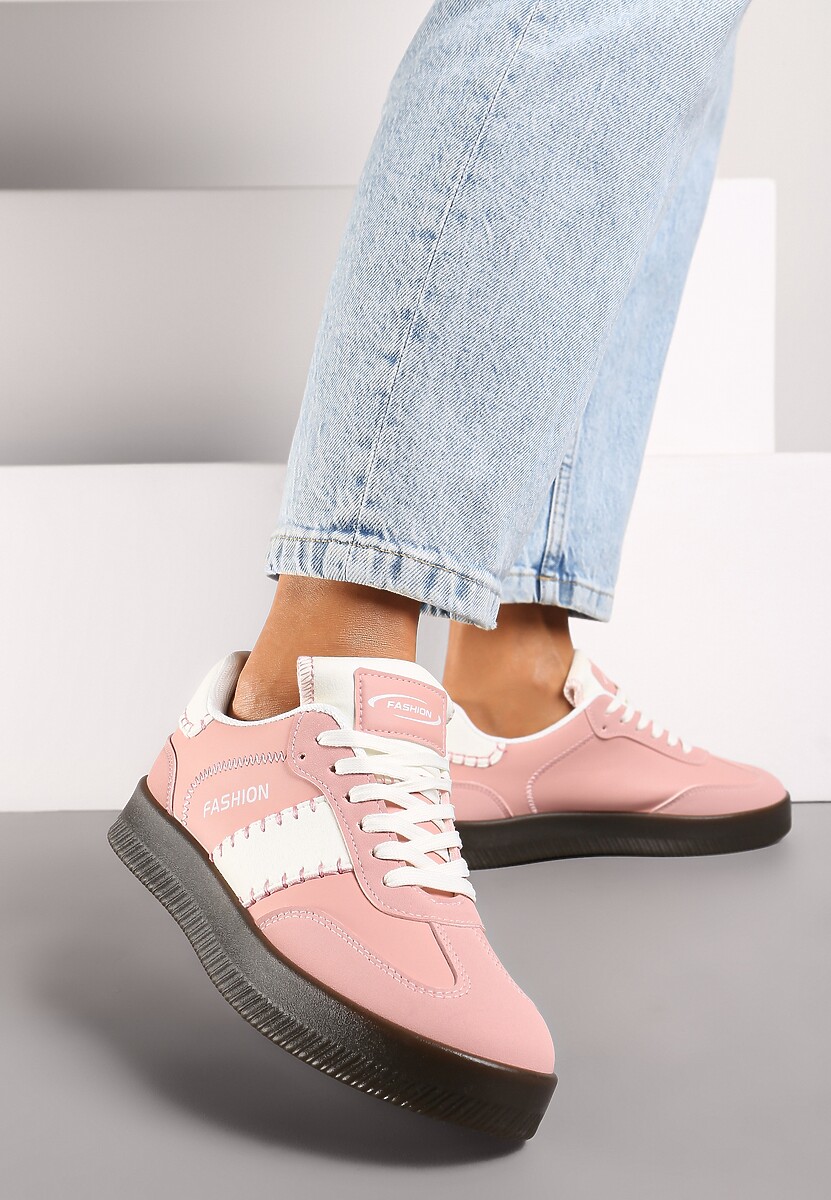 Różowe Sneakersy na Platformie z Kontrastującymi Detalami i Wywiniętym Językiem Amirila