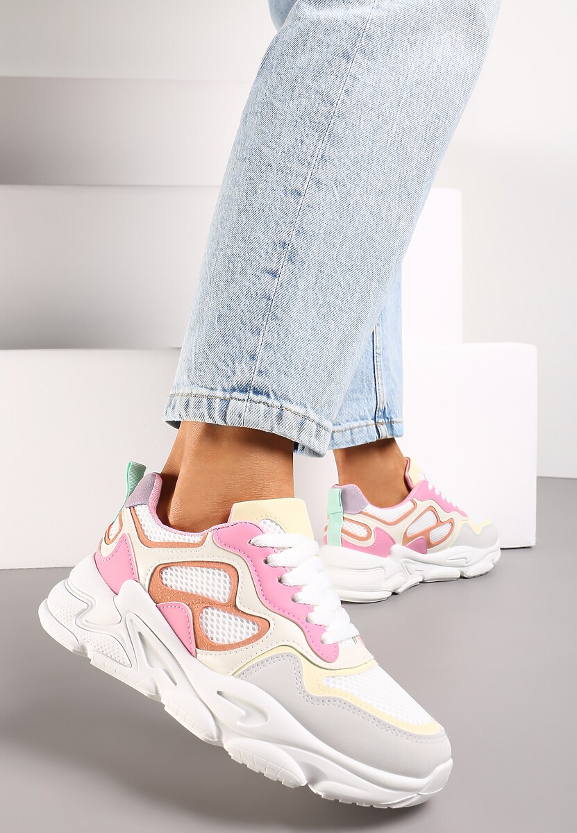 Ciemnoróżowe Sneakersy przed Kostkę na Grubej Podeszwie Lefia