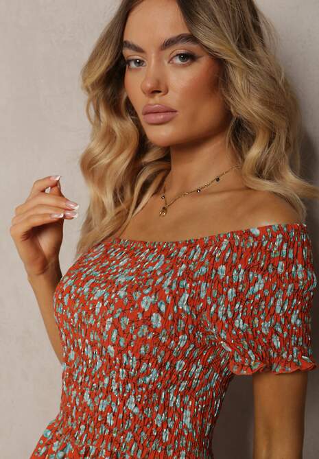 Pomarańczowo-Niebieska Sukienka z Wiskozy Tariya