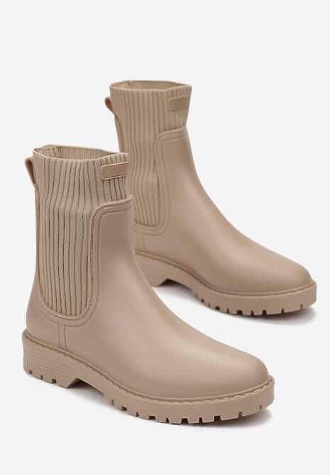 Beżowe Kalosze za Kostkę z Elastyczną Cholewką Vinel
