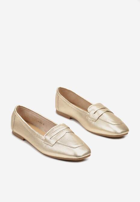 Złote Mokasyny z Kwadratowym Noskiem z Imitacji Zamszu Lalina