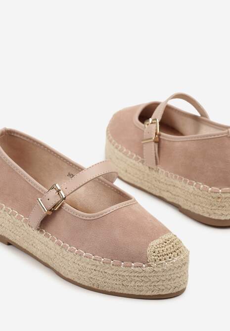 Różowe Espadryle z Plecionką i Paskiem Fevolise