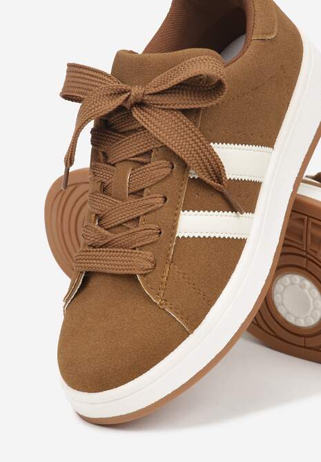 Brązowe Sneakersy Ozdobione Paskami Dolirenna