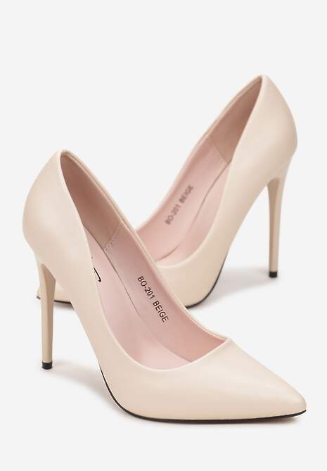 Beżowe Szpilki z Ekoskóry i Szpiczastym Noskiem Caliane