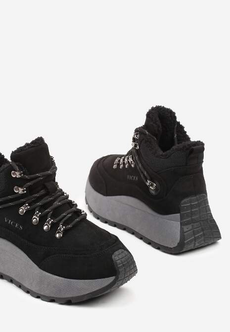 Czarne Sneakersy Śniegowce Vices na Platformie w Sportowym Stylu Nelsella