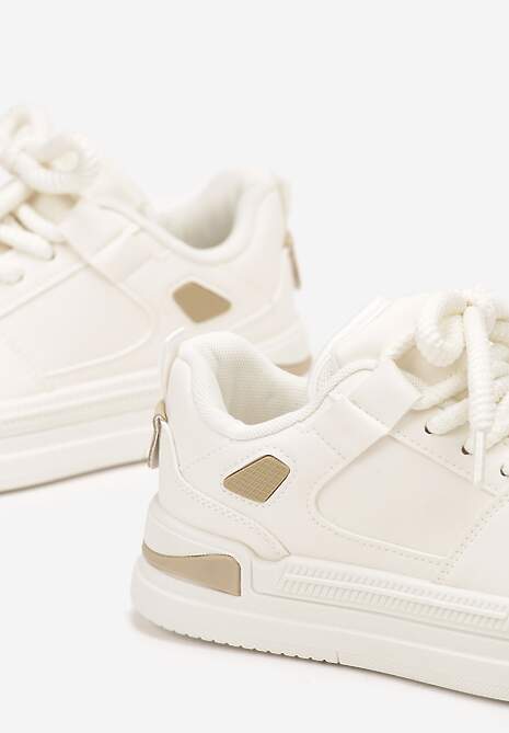 Beżowe Sneakersy na Niskiej Platformie z Grubym Sznurowaniem i Podwójnym Językiem Minseja