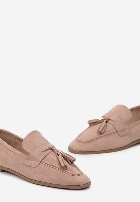 Różowe Mokasyny z Ekozamszu Ozdobione Frędzlami z Kwadratowym Noskiem Ileriva