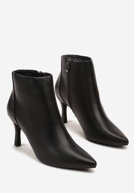 Czarne Botki na Szpilce ze Szpiczastym Noskiem w Klasycznym Stylu Rilatessa