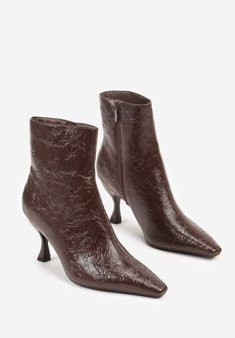 Brązowe Eleganckie Botki Vices na Kaczuszce Zdobione Tłoczeniem Brottalie