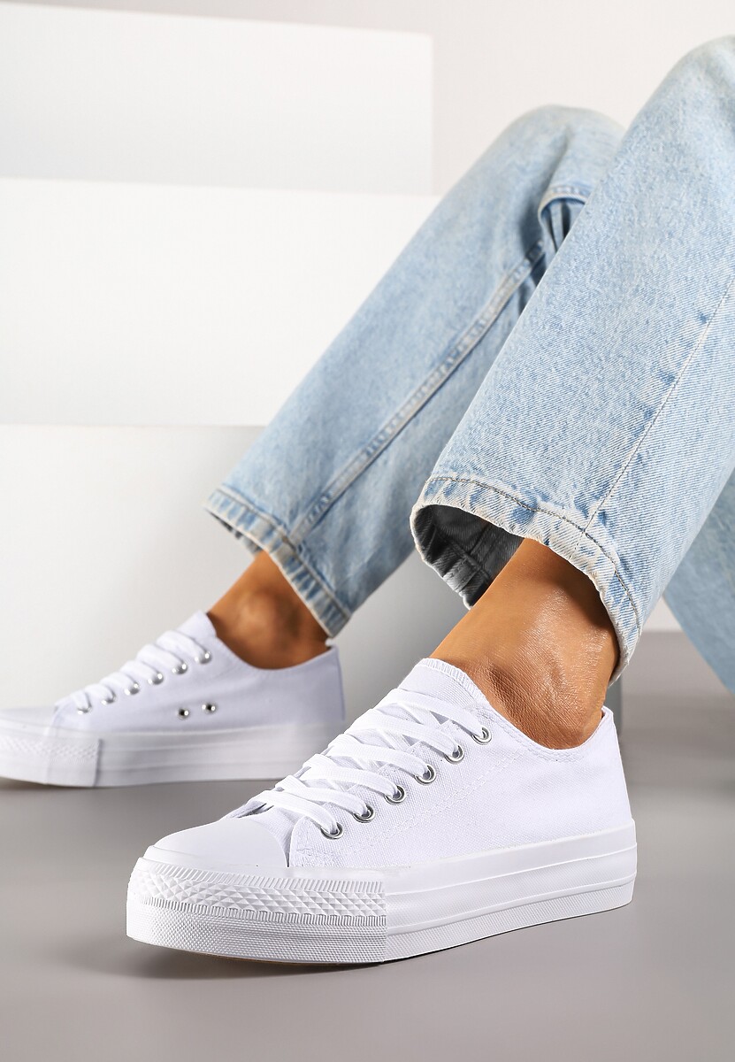 Białe Trampki Vices na Platformie z Niską Cholewką Tiloria