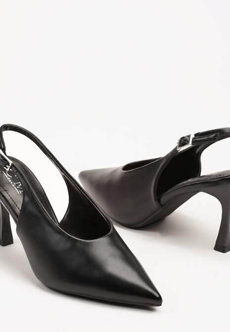 Czarne Sandały na Szpilce w Stylu Slingback Delaneta