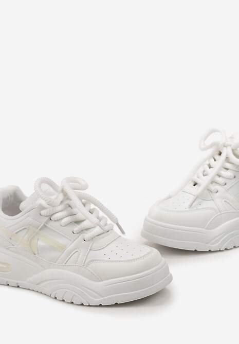 Białe Sneakersy na Grubej Podeszwie z Szerokim Wiązaniem Iniestra