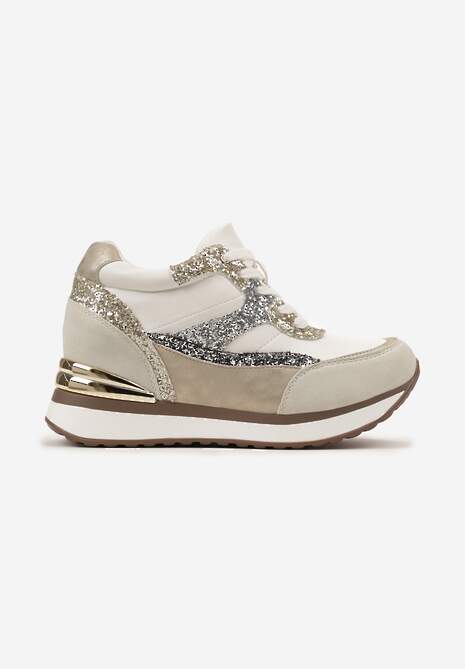 Szaro-Złote Brokatowe Sneakersy na Ukrytym Koturnie Zophiela