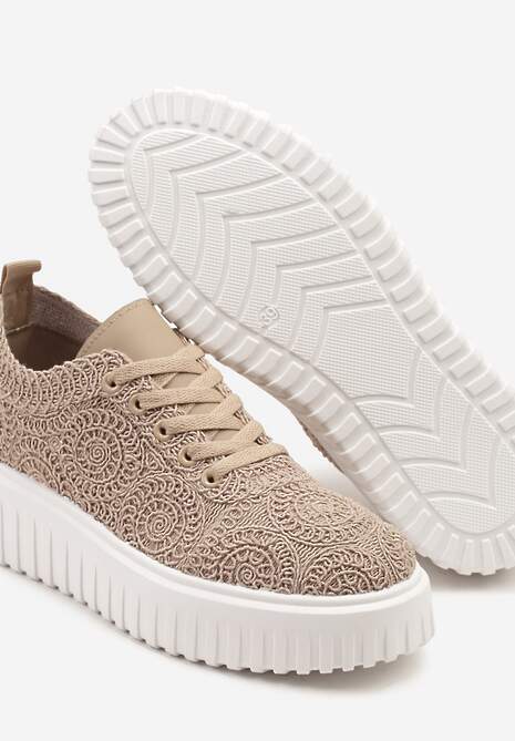 Ciemnobeżowe Ażurowe Sneakersy na Platformie Ellisara