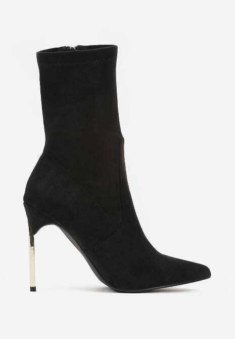 Czarne Botki na Szpilce Ozdobione Metaliczną Wstawką Amiltia