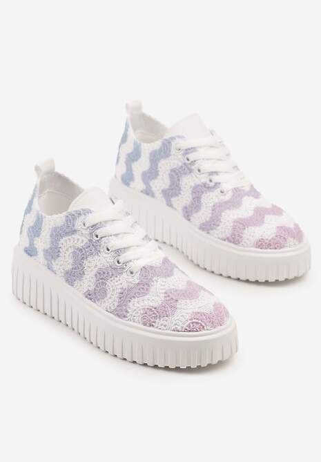 Biało-Niebieskie Ażurowe Sneakersy na Platformie Ellisara