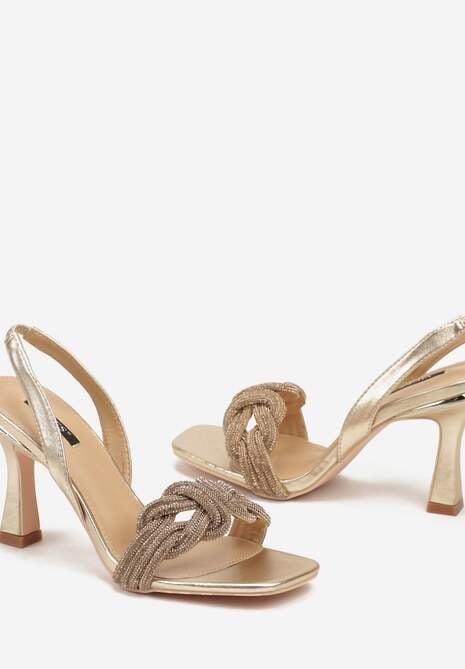 Złote Sandały na Szpilce z Cyrkoniowymi Paskami Sinadel