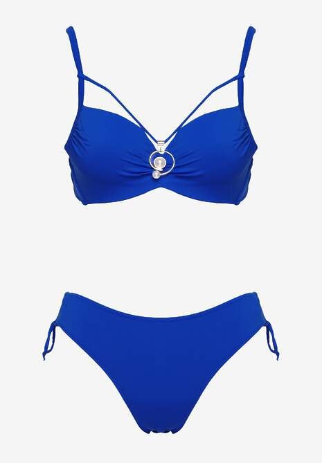 Niebieskie Bikini Majtki Figi z Regulacją i Biustonosz z Ozdobą Natrissa