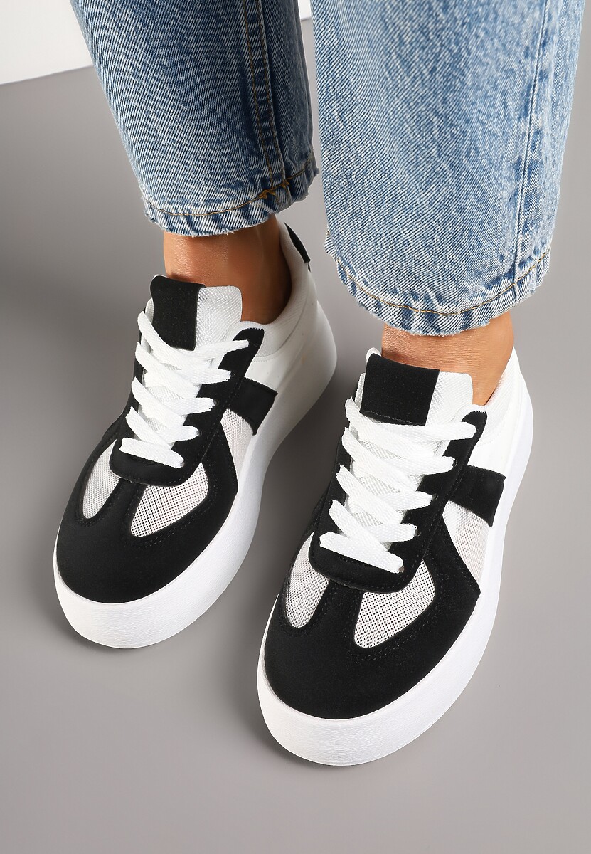 Czarno-Białe Sneakersy Typu Kultowe Tenisówki na Grubej Podeszwie Nanessa