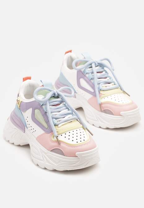 Biało-Niebieskie Sneakersy Streetwearowe na Grubej Podeszwie Waniffia