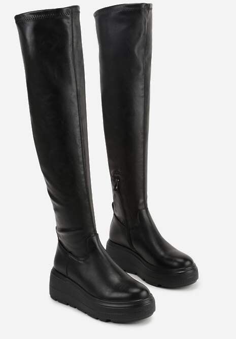 Czarne Kozaki na Platformie w Stylu Tech Gothic Anandria