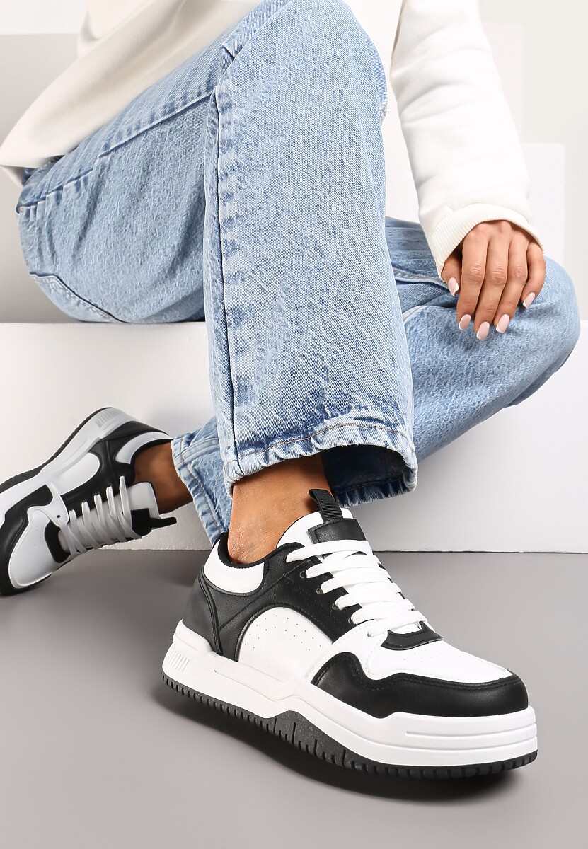 Czarno-Białe Sneakersy na Grubej Podeszwie z Cholewką Przed Kostkę Alriel
