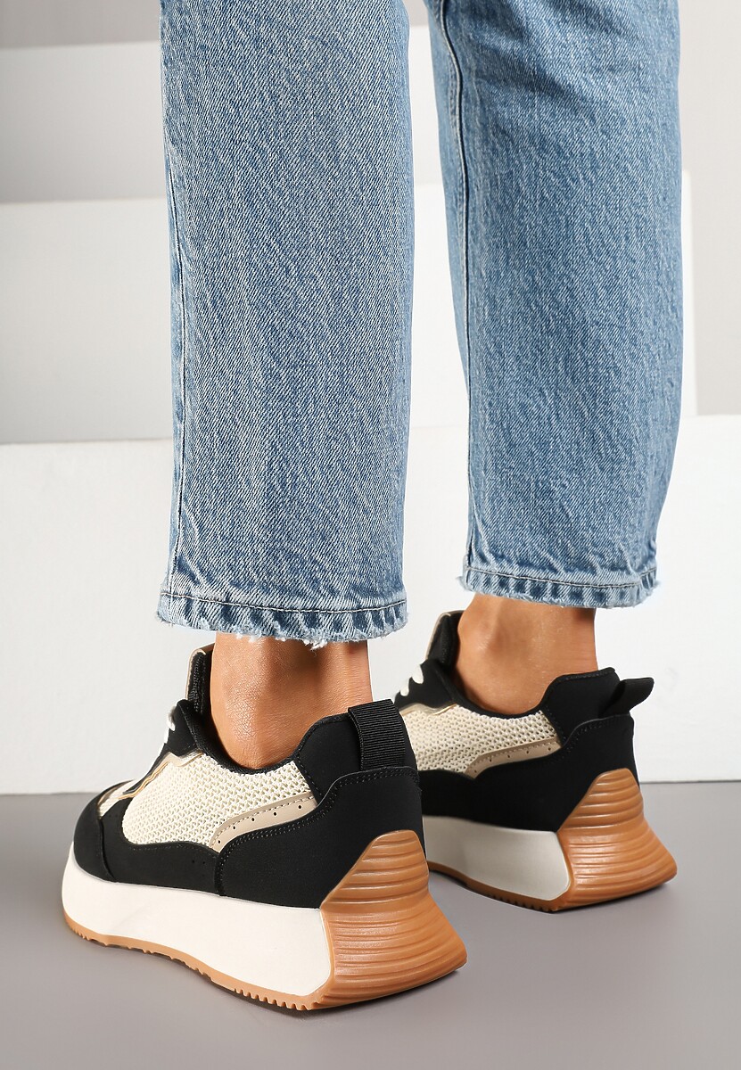 Czarno-Beżowe Sneakersy Ozdobione Geometrycznym Motywem Calgis