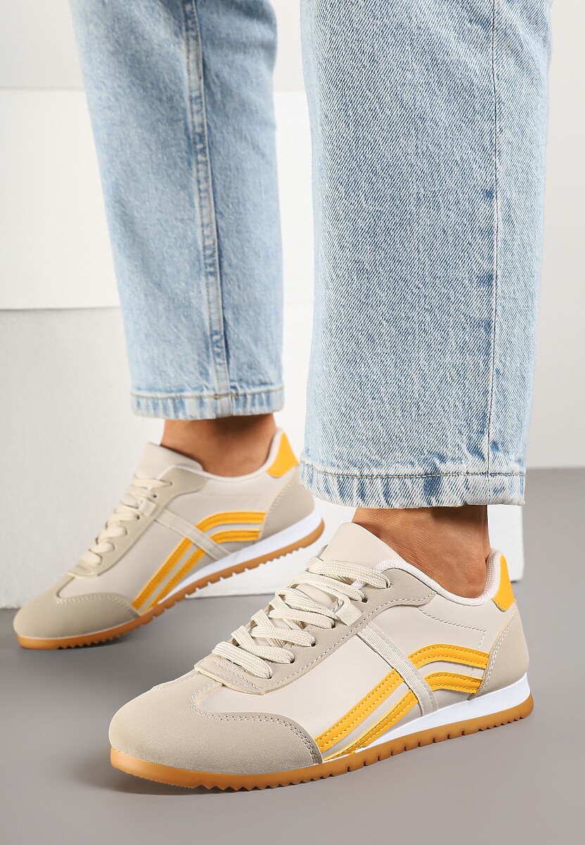 Beżowo-Pomarańczowe Sneakersy Typu Klasyczne Tenisówki Zdobione Przeszyciami Zardiva