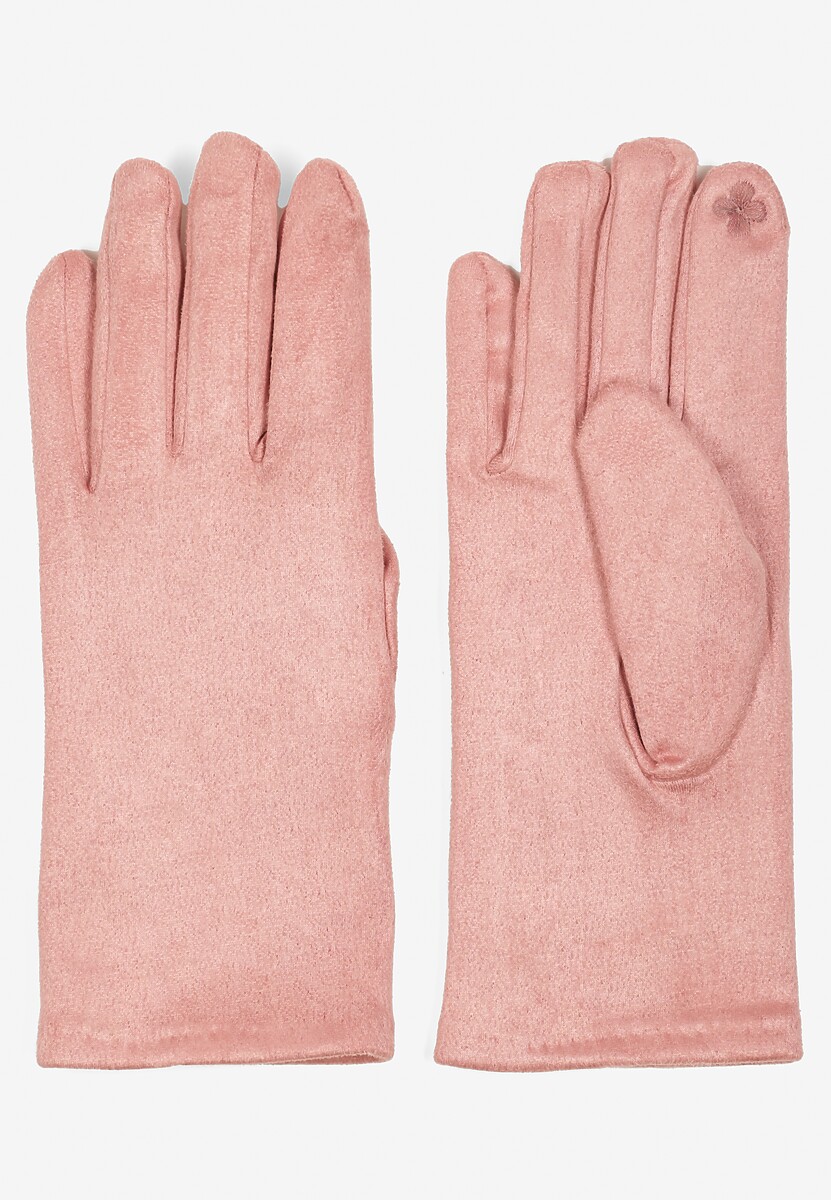 Różowe Rękawiczki Welurowe z Ozdobną Dzianinową Nakładką Seliti