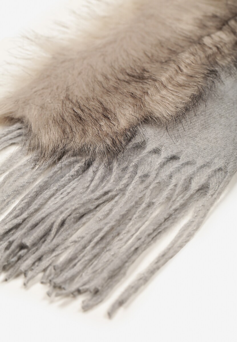 Jasnoszary Szalik z Wiskozą Bawełną i Futerkiem Linnonira