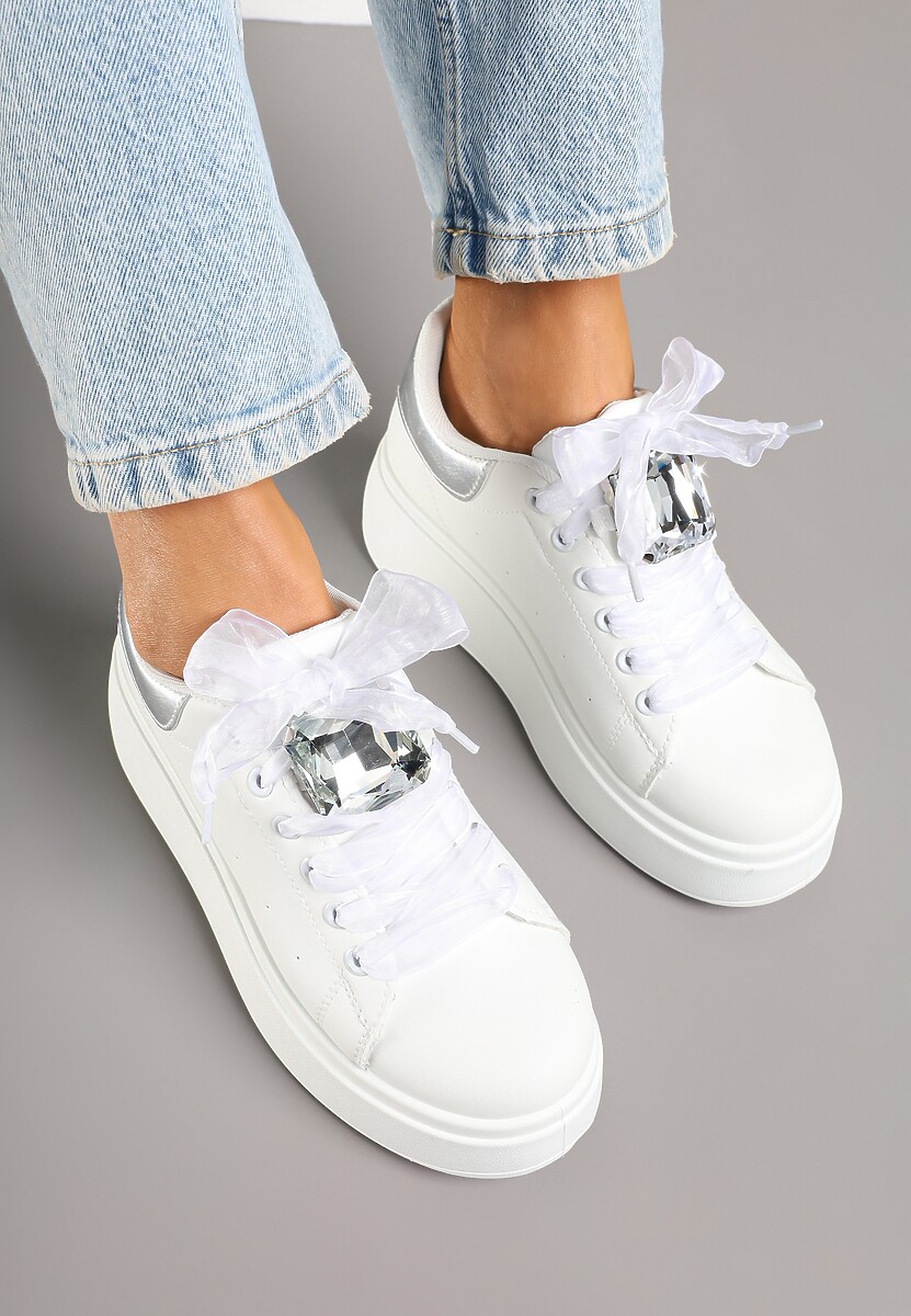 Biało-Srebrne Sneakersy z Cyrkoniami Vivioriana