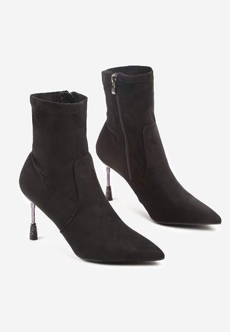 Czarne Botki Vices na Szpilce Ozdobionej Cyrkoniami Cadvire