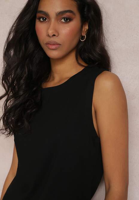 Czarny Top z Gładkiej Tkaniny Kamena