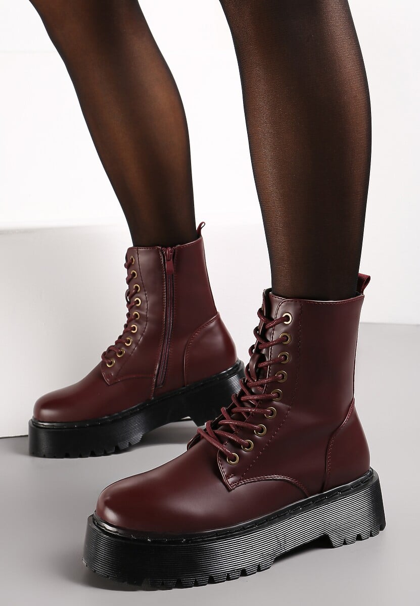 Bordowe Botki w Stylu Workerów na Platformie Maialen