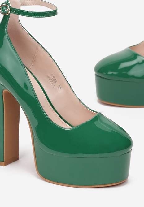 Zielone Czółenka na Platformie i Słupku Mossaia