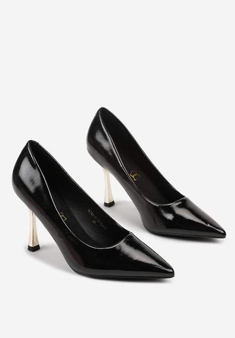 Czarne Szpilki Vices Lakierowane z Wkładką ze Skóry Naturalnej Olorissa