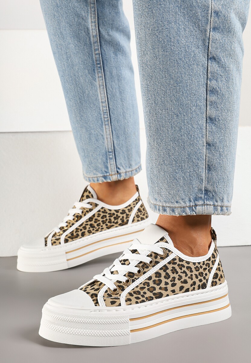 Panterkowe Trampki na Niskiej Platformie Ozdobione Cyrkoniami Felelith