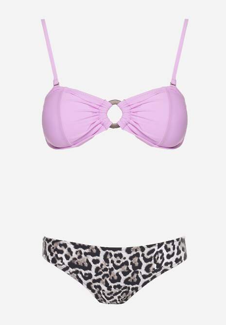 Fioletowe Bikini w Panterkę na Cienkich Ramiączkach Naiahes