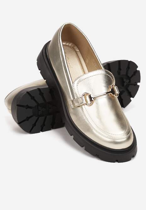 Złote Mokasyny Wsuwane z Klamerką Arraro