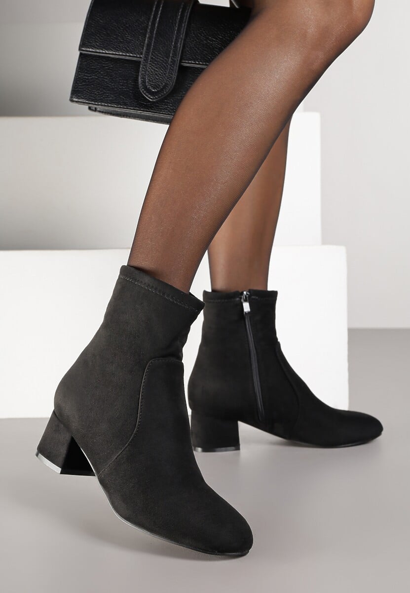 Ciemnobrązowe Botki Vices na Słupku Ozdobione Przeszyciem Ariske