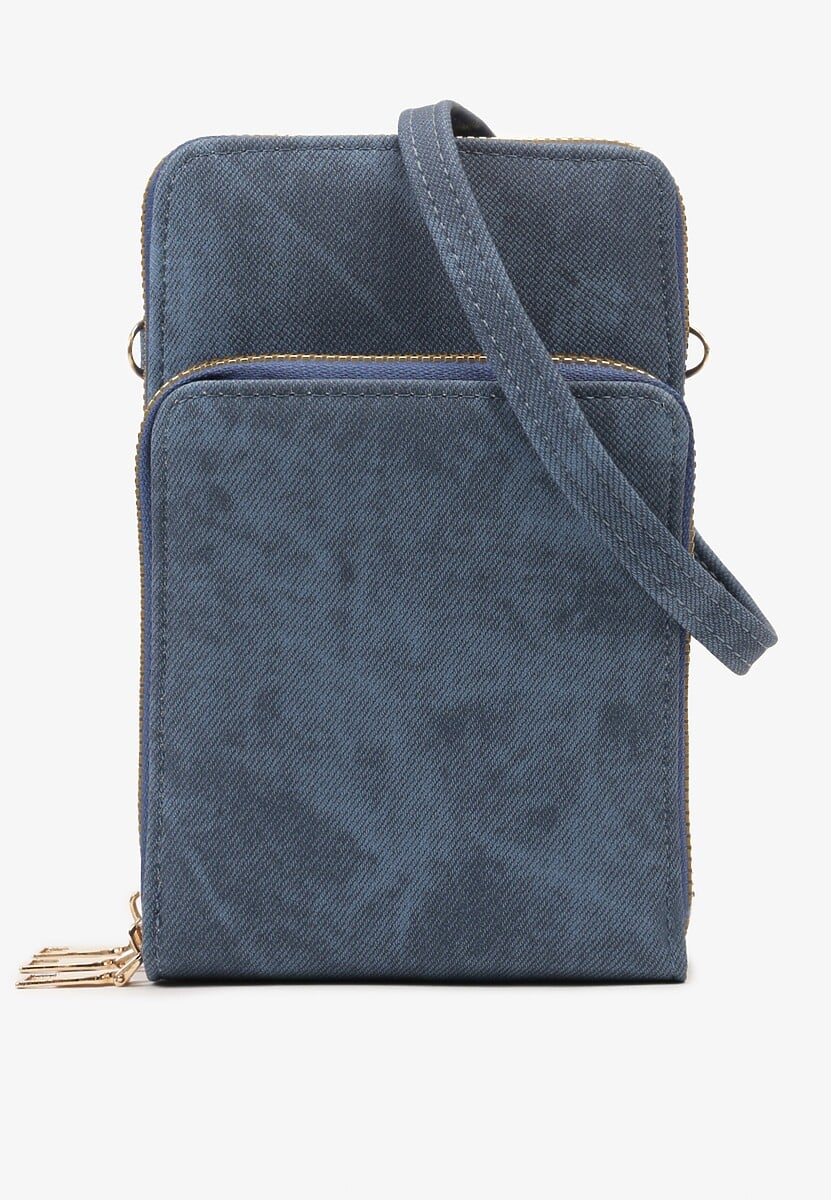 Granatowa Mała Torebka na Ramię z Trzema Komorami na Zamek Błyskawiczny Nulive