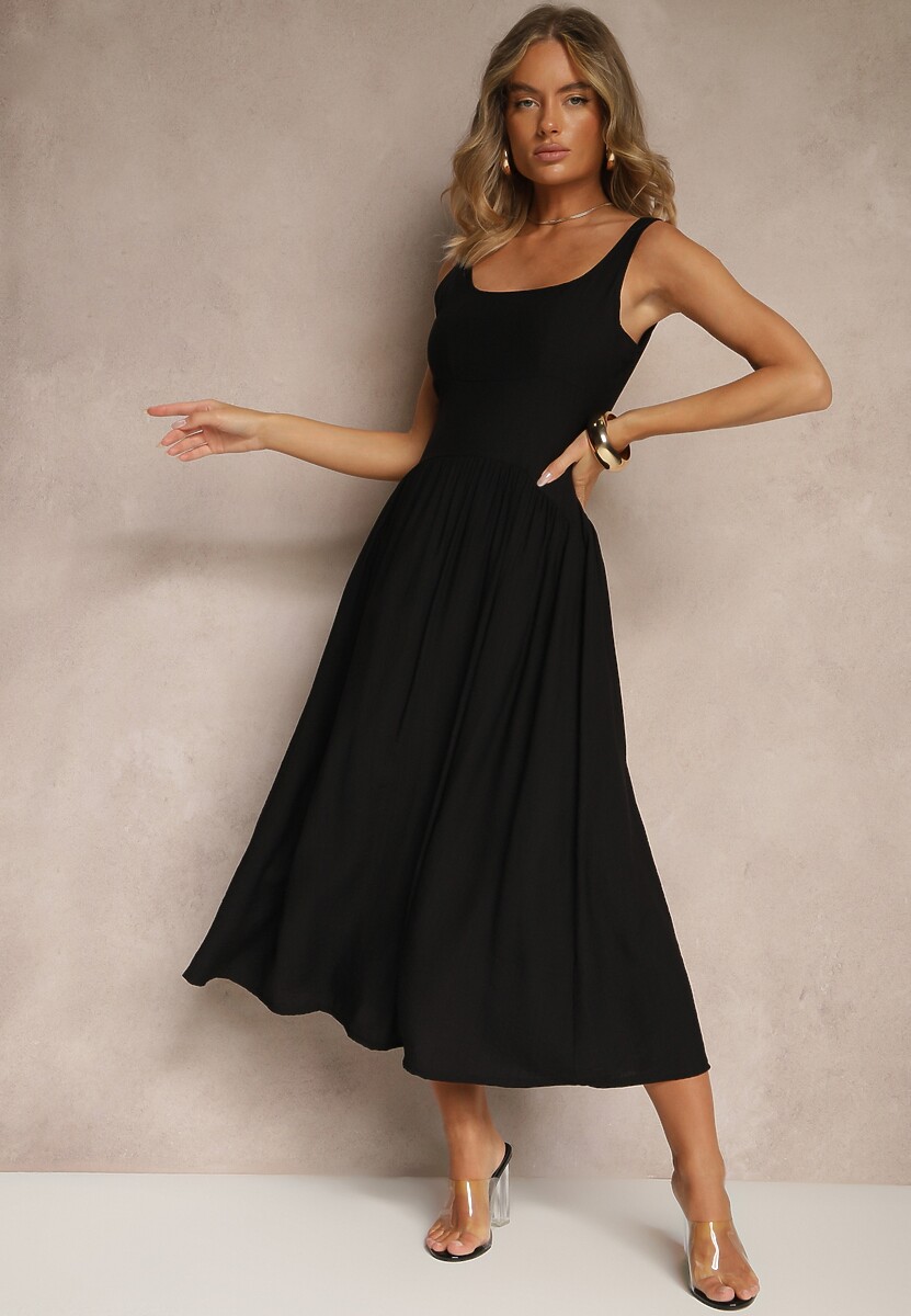 Czarna Rozkloszowana Sukienka z Wiskozy Milunisa