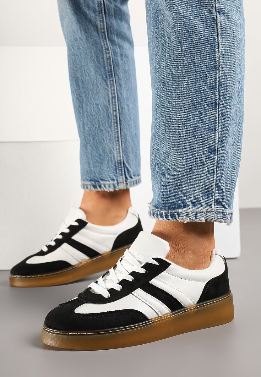Czarno-Białe Sneakersy Tenisówki na Kauczukowej Podeszwie Zalienne