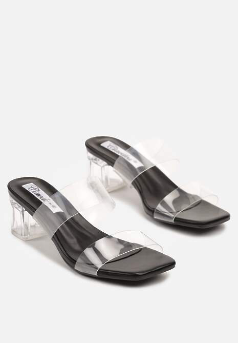 Czarne Transparentne Klapki na Słupku z Noskiem o Kwadratowym Kształcie Zimrea