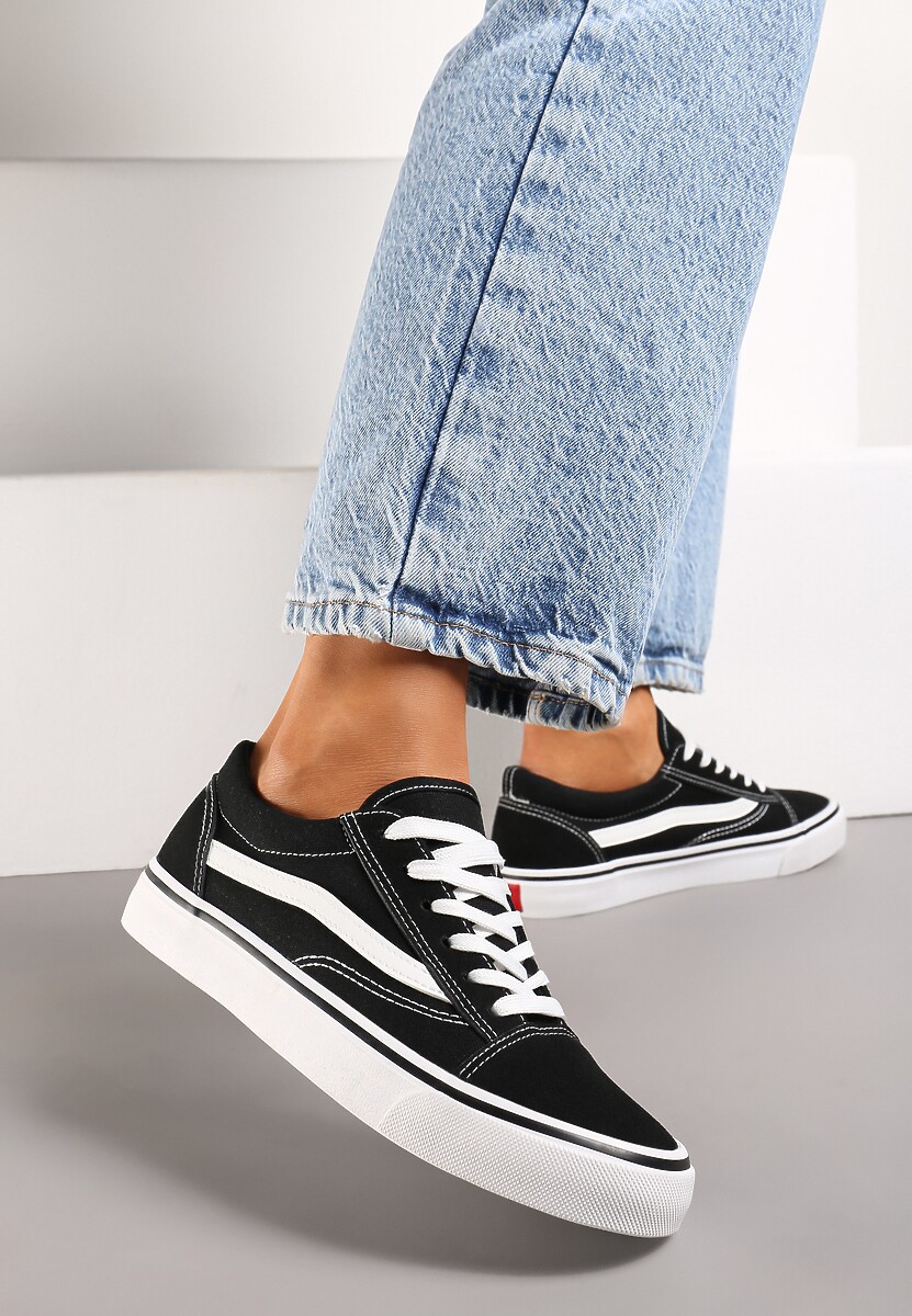 Czarno-Białe Tenisówki z Boczną Naszywką Simeris