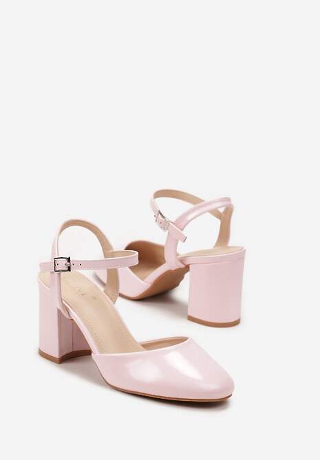 Różowe Czółenka Zapinane Przy Kostce na Szerokim Słupku Gervina